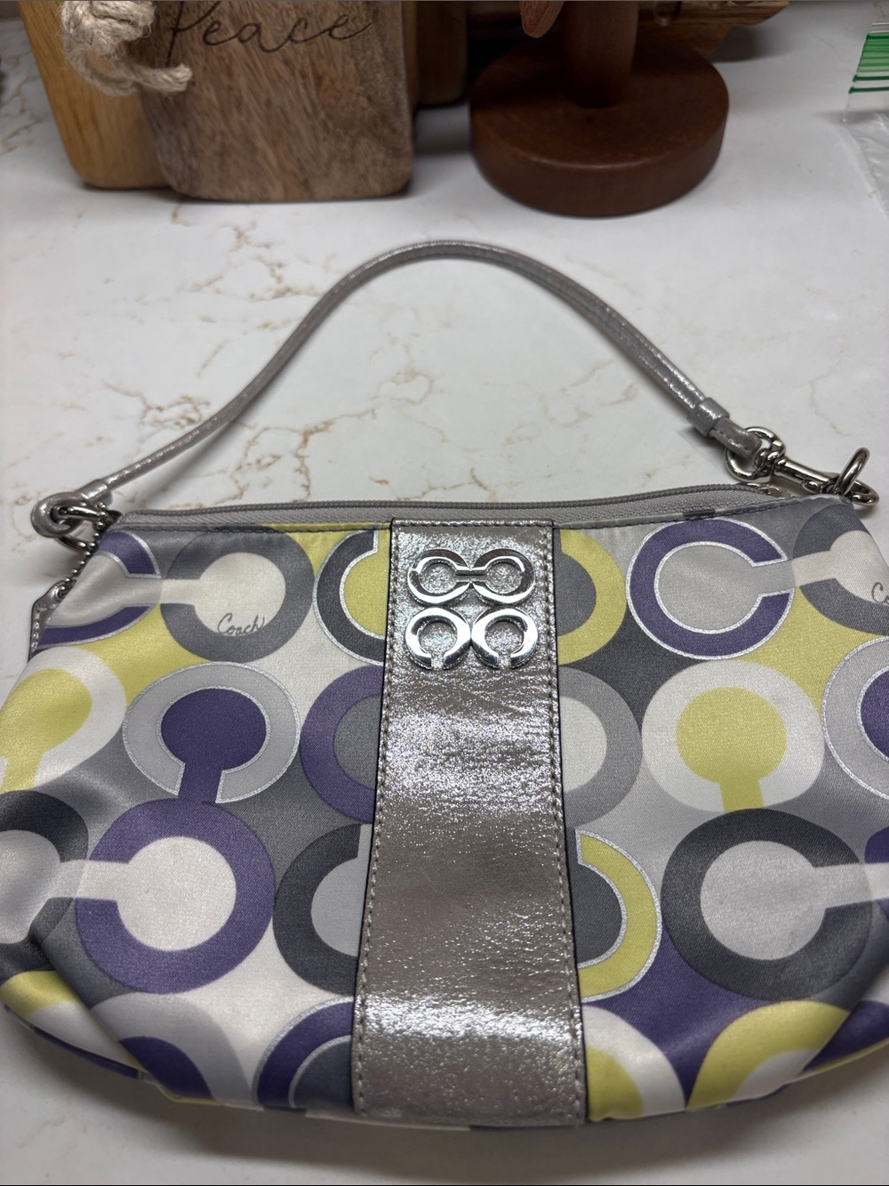 Coach Julia  Op Art C Wristlet silk and silver